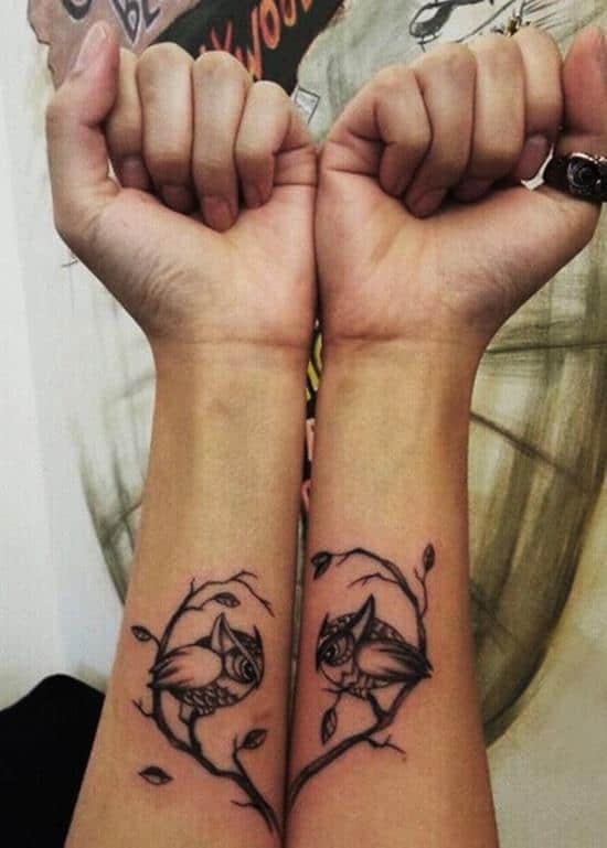 heart and owls couple tattoo