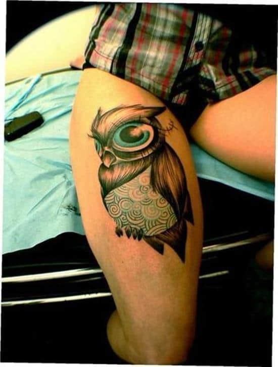 owl tattoo thigh woman