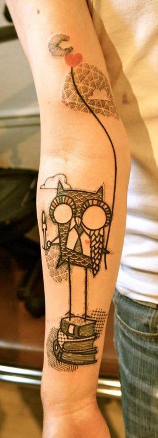 owl and books tattoo
