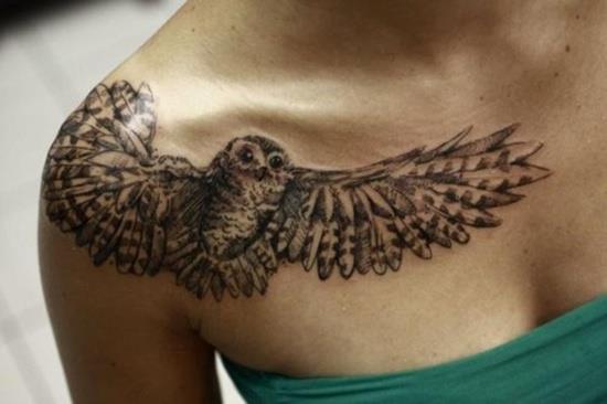 upper chest owl tattoo