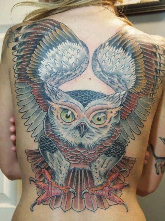 whole back owl tattoo