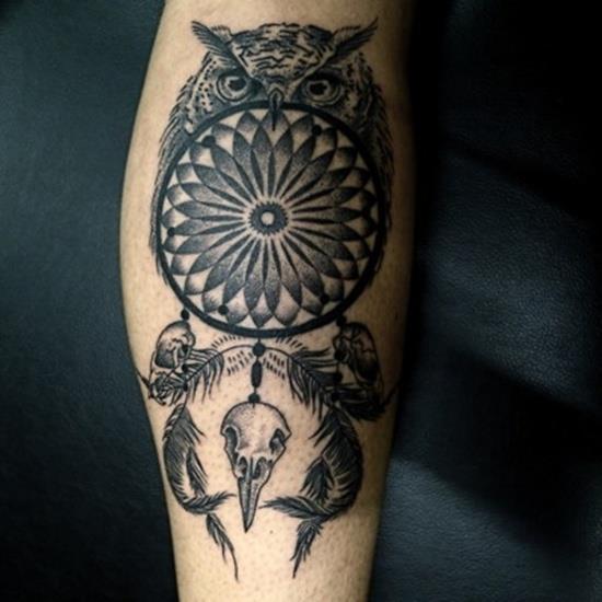 feathers and owl tattoo