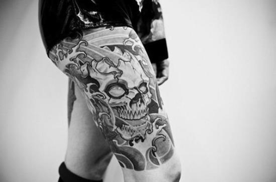 thigh-tattoo-cool-skull