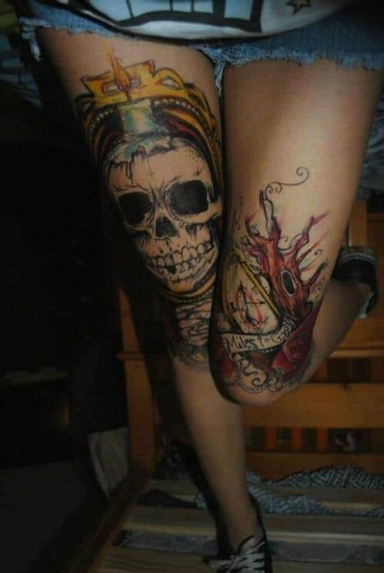 skull tattoo on leg thigh-tattoo-skull