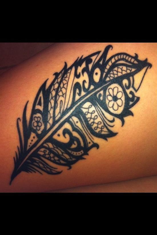 thigh-tattoo-tribal-feather