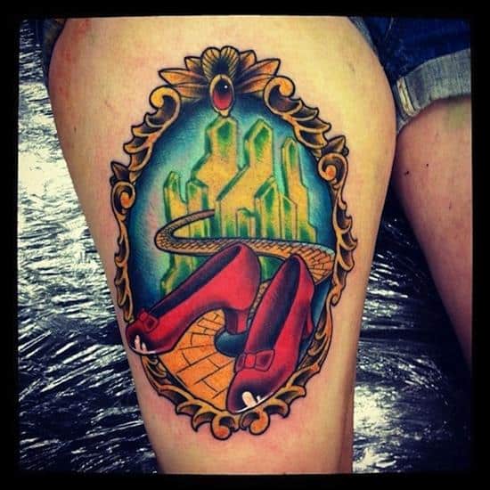 wizard of oz tattoo on leg thigh-tattoo-wizardofozz