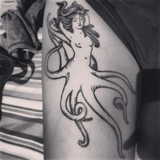 thigh-tattoos-Mermaid-octopus