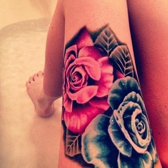 thigh-tattoos-redblue-rose