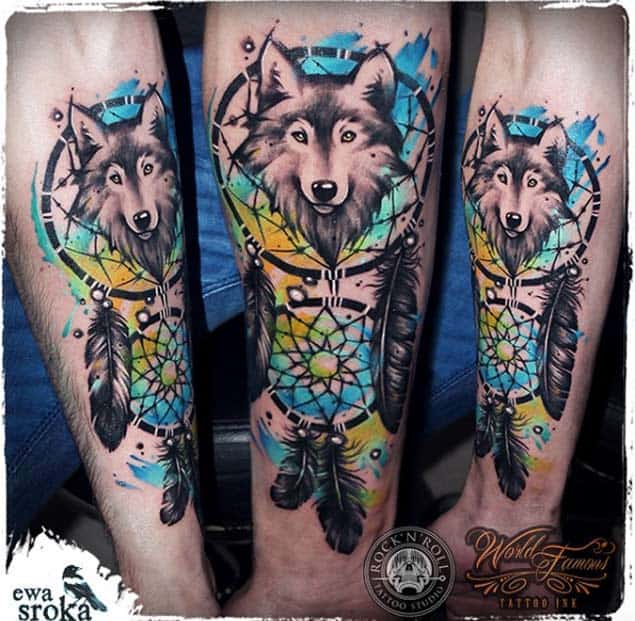 25 Dreamcatcher Wolf Tattoo Designs Images And Pictures