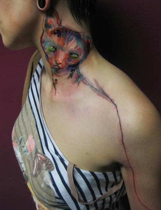 11-watercolor-cat-neck-tattoo