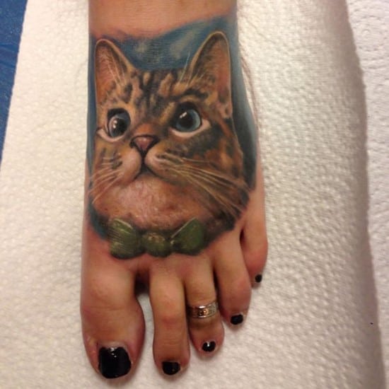 14-3D-cat-tattoo-on-foot