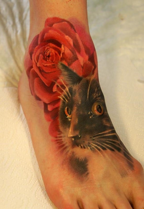 16-cat-and-rose-tattoo-on-foot