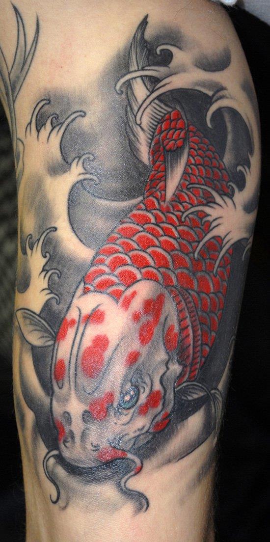 koi fish with spots tattoo on leg 20-fish-tattoo