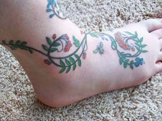 floral tattoo on ankle 21-Rowan-Indigo-tattoo-color-side