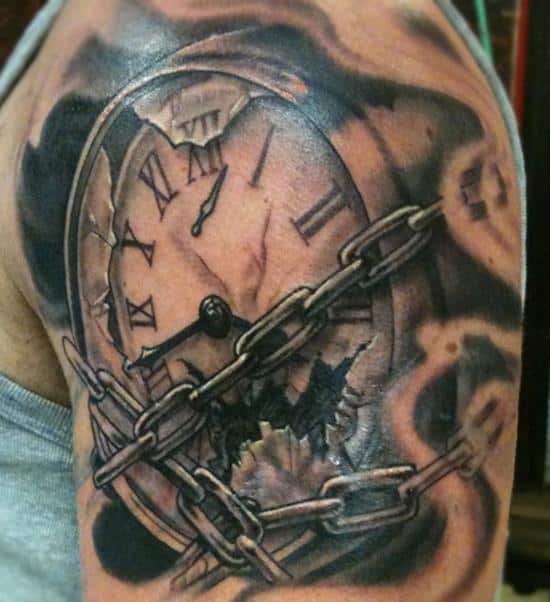 chain watch tattoo on shoulder