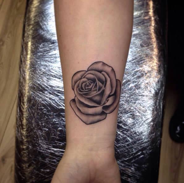 Blackwork Rose Tattoo on Wrist by Holly Ween