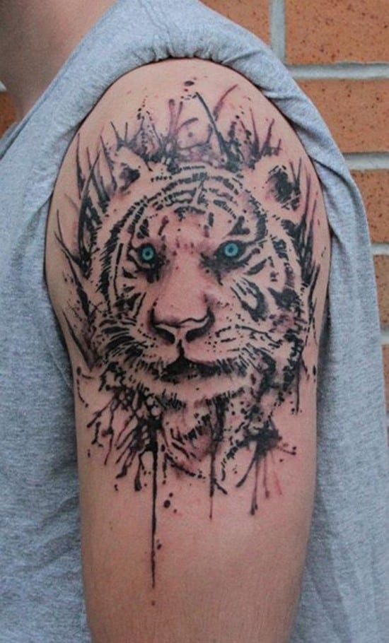 tiger watercolor tattoo on arm