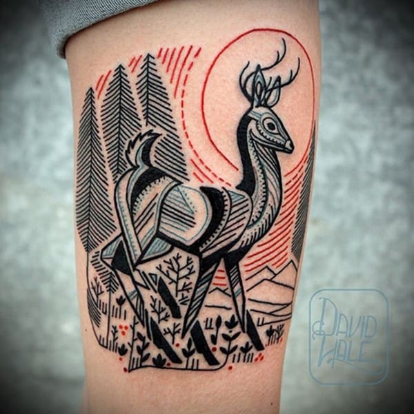 25-Illustration-style-Deer-Tattoo-on-Thigh