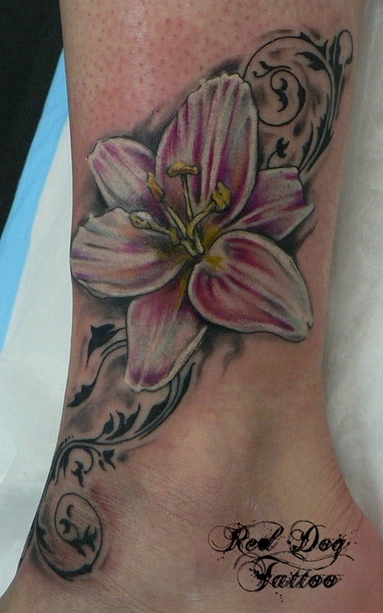 lily tattoo on ankle 26-Ankle-Lily