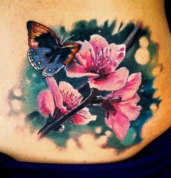 butterfly and flower tattoo on back 26-flower-tattoo