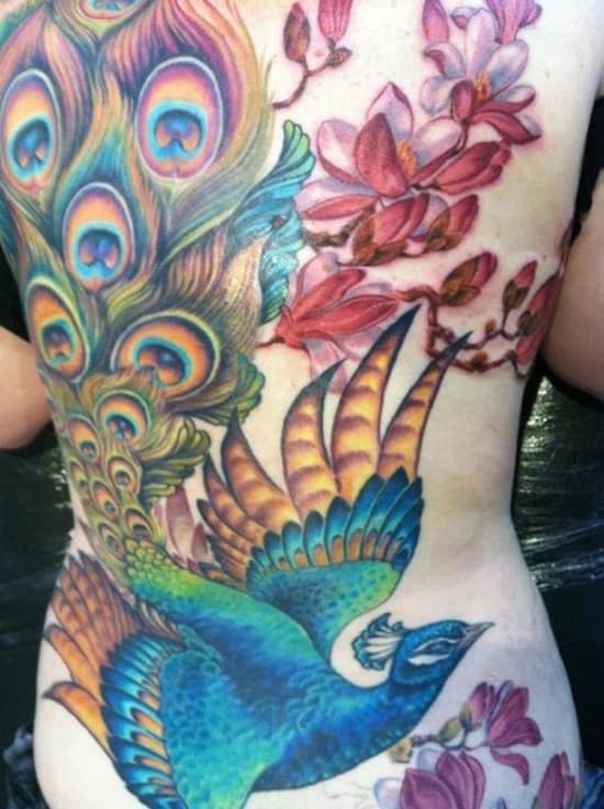 27-Peacock-with-Magnolia-Back-Tattoo