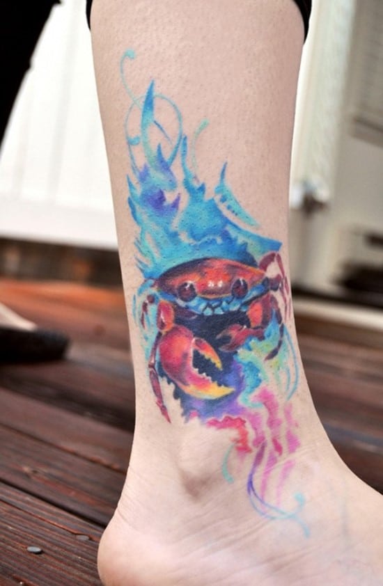 watercolor crab tattoo on ankle 27-little-crab-tattoo