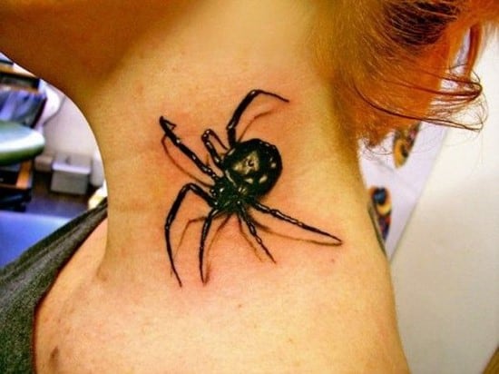 29-3D-Spider-Tattoo-on-Neck