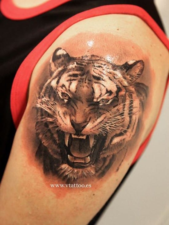 3d portrait of tiger on arm