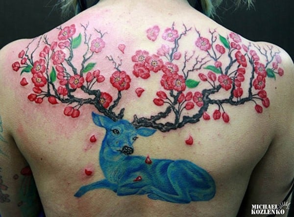 29-Deer-and-plum-flower-Tattoo