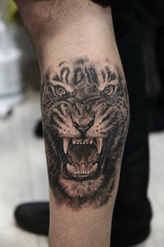 realistic tiger growling tattoo
