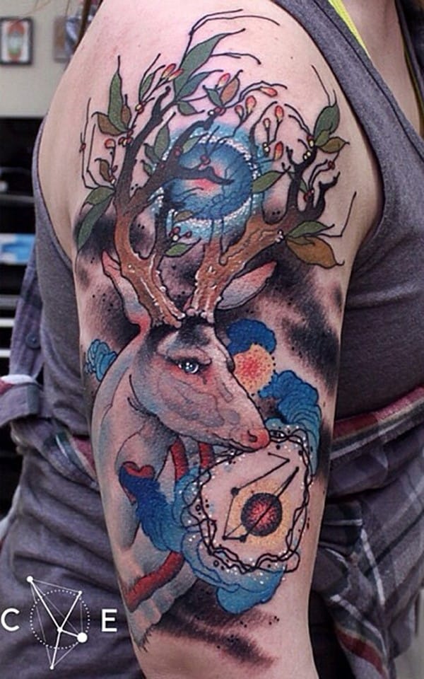 32-Deer-Tattoo-on-Helf-Sleeve