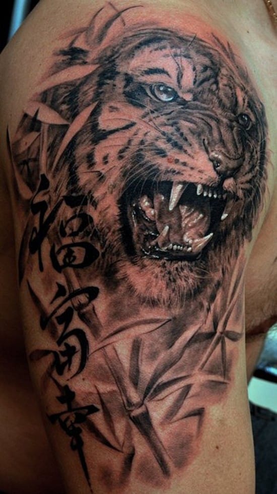 tiger tattoo with chinese symbols