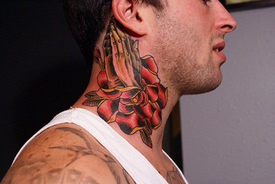 35-Hand-and-rose-tattoo-on-neck