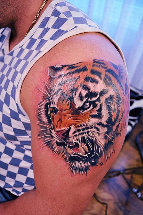quarter sleeve tiger tattoo
