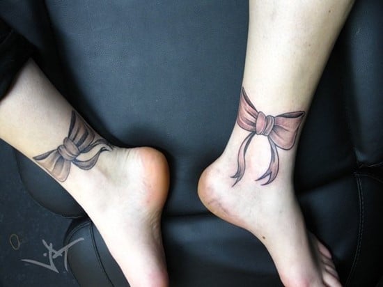 ribbon tattoo on ankle 37-bows