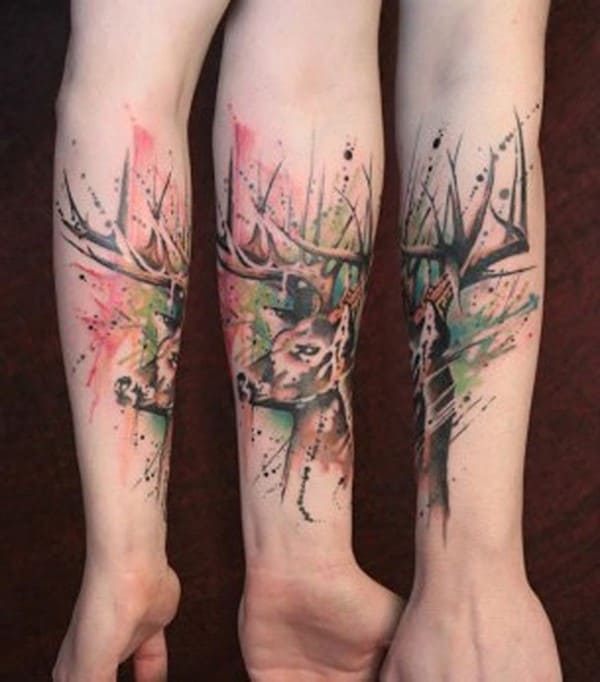 38-Watercolor-Deer-Tattoo-on-Forearm