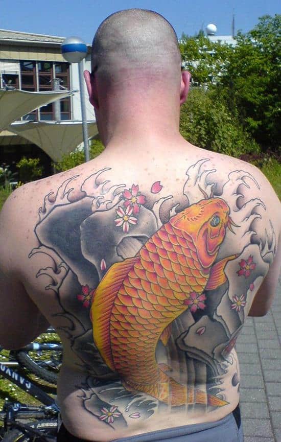 orange koi fish tattoo on back 39-fish-tattoo