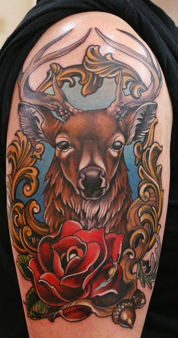  tatouage de cerf coloré