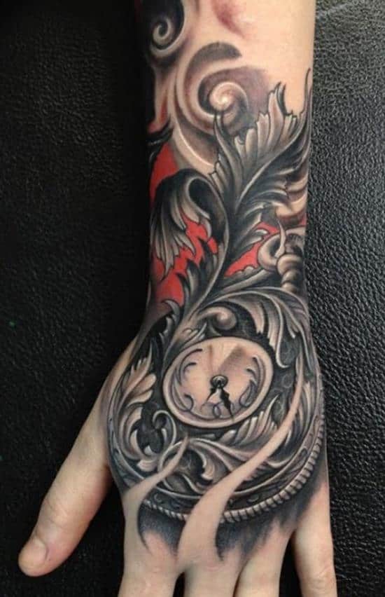 black leaf clock tattoo