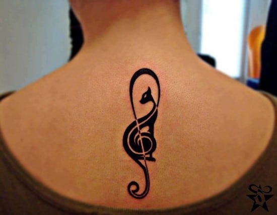 41-Black-cat-music-sign-tattoo-on-back