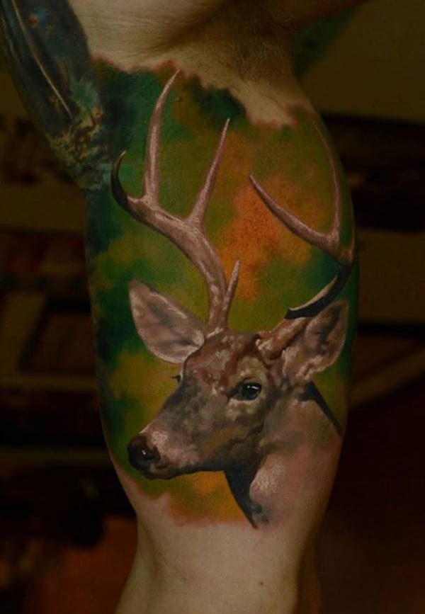 41-Coloured-3D-Deer-Tattoo