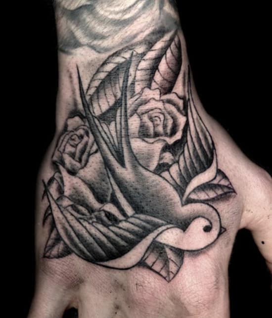 42-Black-n-Grey-Ink-Swallow-Hand-Tattoo