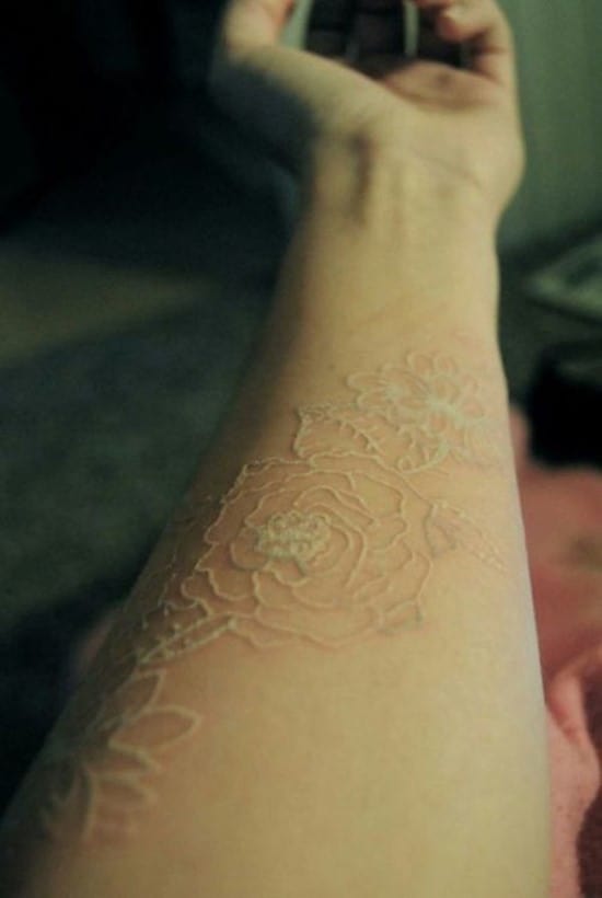 43-White-Ink-flower-Forearm-Tattoo
