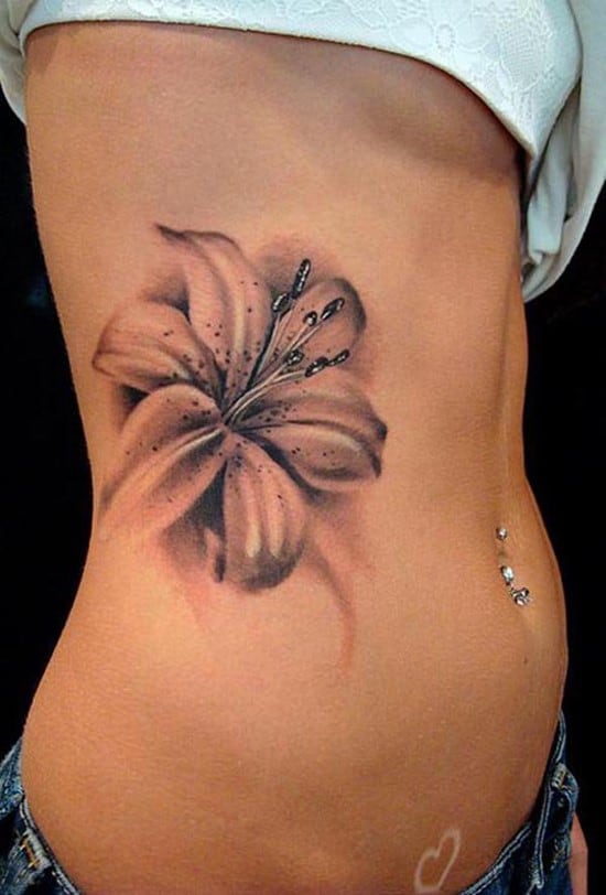 black and white orchid tattoo on side 43-flower-tattoo