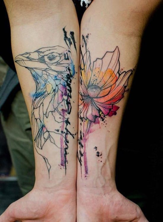 44-Perfect-Raven-and-Flower-tattoo-on-wrist