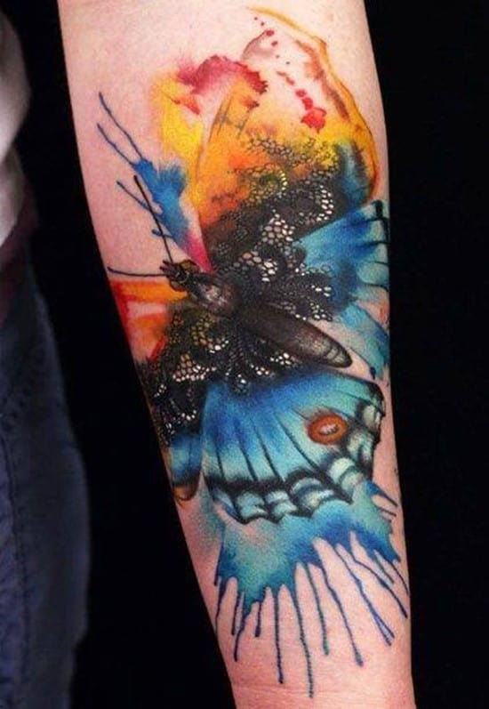 44-Watercolor-Butterfly-Forearm-Tattoo