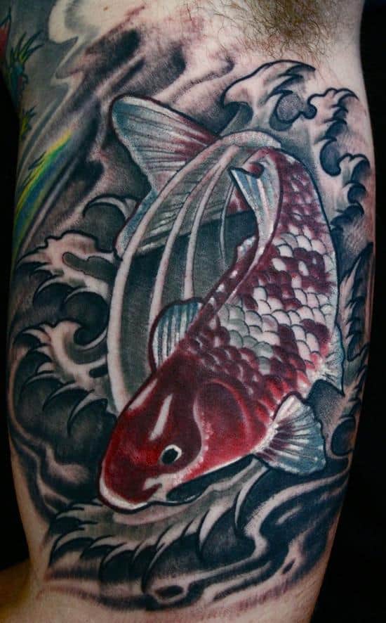 koi fish with waves tattoo on arm 46-fish-tattoo