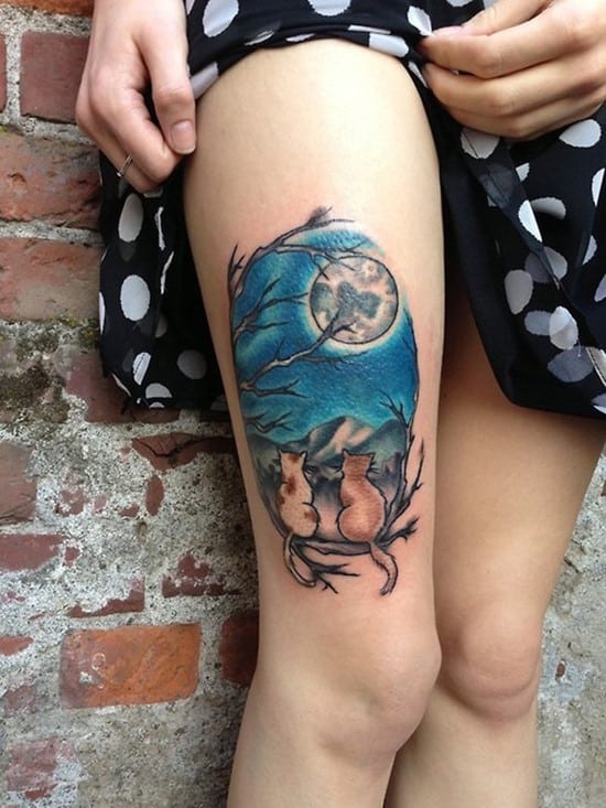 52-Moon-Cats-Thigh-Tattoo