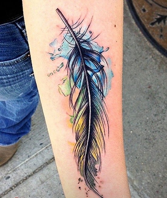 58-Watercolor-feather-tattoo-on-arm