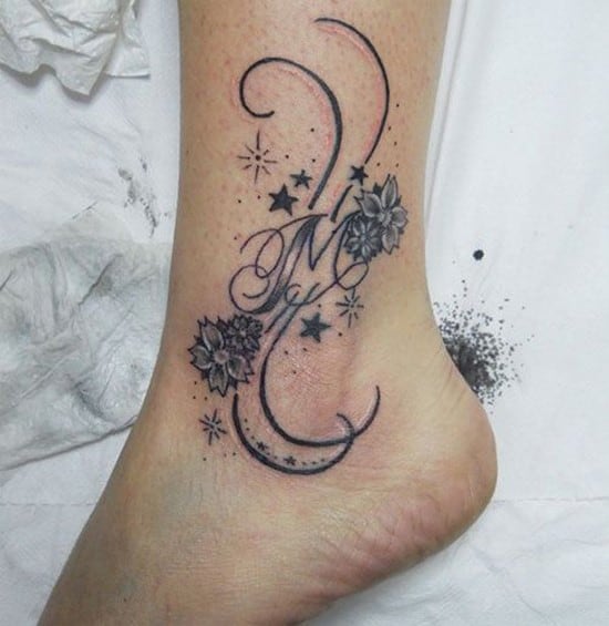 star and cherry blossom tattoo on ankle 59-Ankle-Tattoo